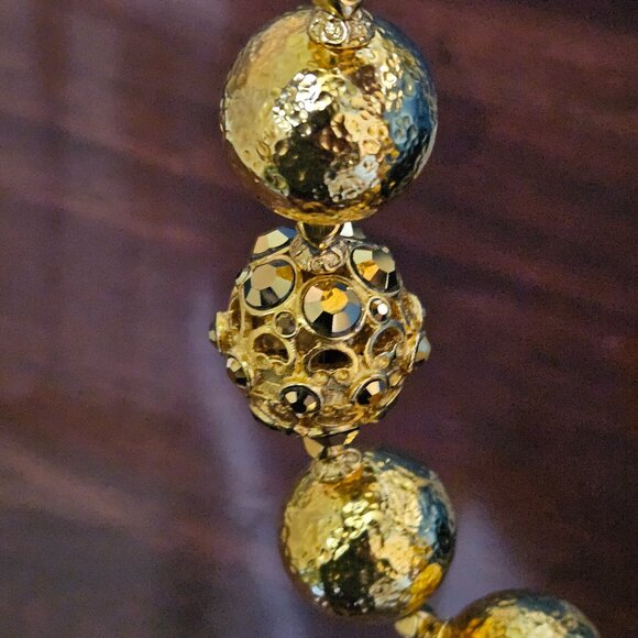 RARE VINTAGE STATEMENT JOSE MARIA BARRERA HAMMERED GOLD CRYSTAL NECKLACE STRAND - Picture 7 of 8